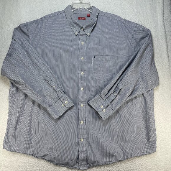 Izod Shirt Men's 4XL Gray White Striped Cotton Long Sleeve Embroidered Pocket - Picture 1 of 9